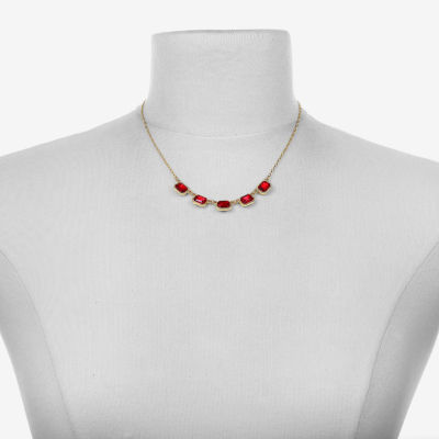 Bijoux Bar Delicates Gold Tone Womens Red 16 Inch Statement Necklace