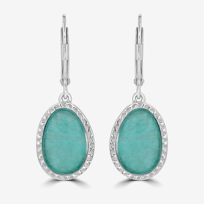 Silver Treasures Genuine Stone Amazonite Sterling Silver Oval Drop Earrings