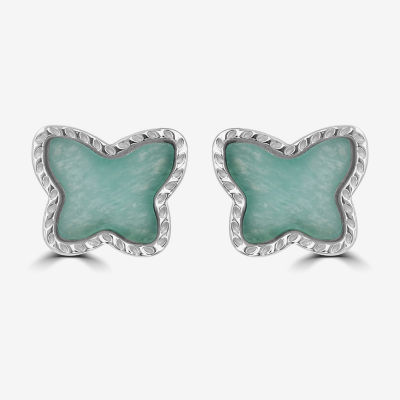 Silver Treasures Genuine Stone Amazonite Sterling Silver 10.4mm Butterfly Stud Earrings