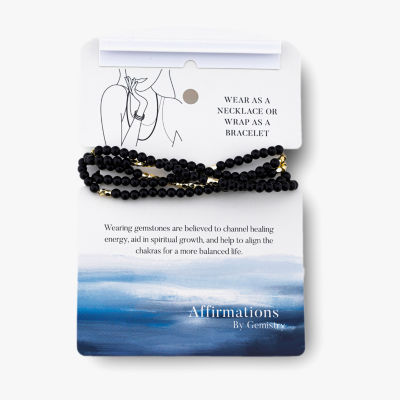 Silver Reflections Convertible Genuine Stone Beaded Necklace Womens Black 14K Gold Over Brass Wrap Bracelet