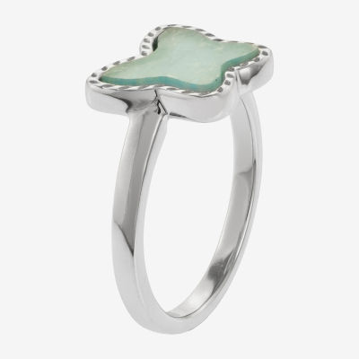 Silver Treasures Genuine Stone Amazonite Sterling Butterfly Band