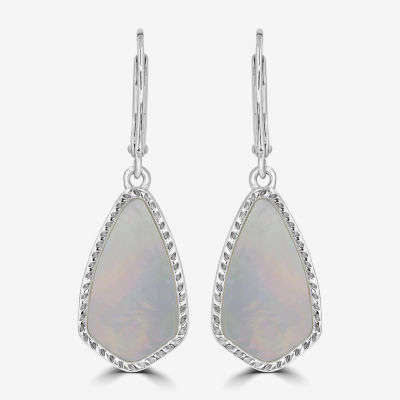 Silver Treasures Genuine Stone Mother Of Pearl Sterling Silver Drop Earrings