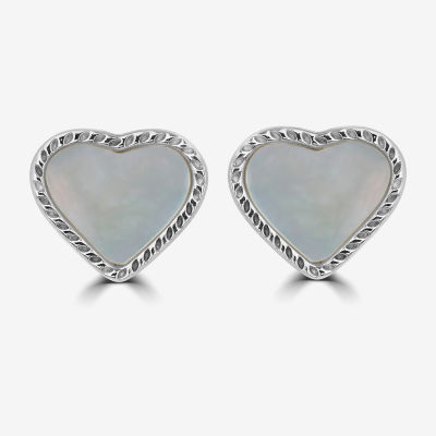 Silver Treasures Genuine Stone Mother Of Pearl Sterling Silver 10mm Heart Stud Earrings