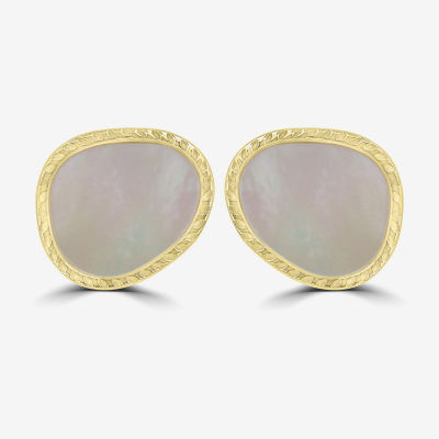 Silver Treasures Genuine Stone Mother Of Pearl 14K Gold Over Silver 14mm Oval Stud Earrings