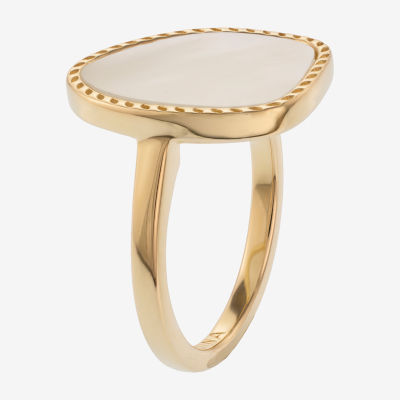 Silver Treasures Genuine Stone Womens White Mother Of Pearl 14K Gold Over Silver Cocktail Ring