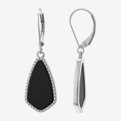 Silver Treasures Genuine Stone Onyx Sterling Silver Drop Earrings