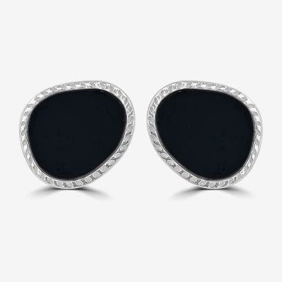 Silver Treasures Genuine Stone Onyx Sterling Silver 12mm Oval Stud Earrings