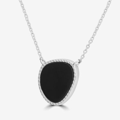 Silver Treasures Genuine Stone Onyx Sterling Silver 18 Inch Rolo Pendant Necklace