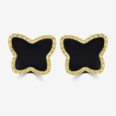 Silver Treasures Genuine Stone Onyx 14K Gold Over Silver 10mm Butterfly Stud Earrings