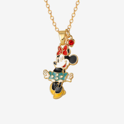 Disney Classics Crystal 18K Gold Over Brass 18 Inch Cable Bow Minnie Mouse Pendant Necklace