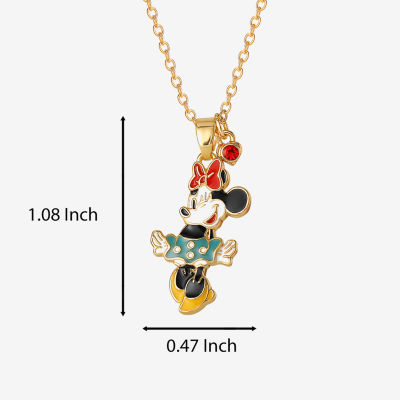 Disney Classics Crystal 18K Gold Over Brass 18 Inch Cable Bow Minnie Mouse Pendant Necklace