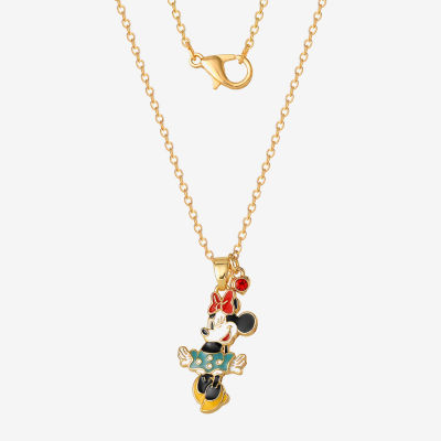 Disney Classics Crystal 18K Gold Over Brass 18 Inch Cable Bow Minnie Mouse Pendant Necklace