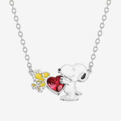 Woodstock Crystal Pure Silver Over Brass 18 Inch Cable Heart Peanuts Snoopy Pendant Necklace