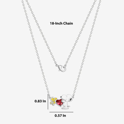 Woodstock Crystal Pure Silver Over Brass 18 Inch Cable Heart Peanuts Snoopy Pendant Necklace