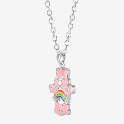 Cheer Bear Crystal Pure Silver Over Brass 16 Inch Cable Care Bears Pendant Necklace