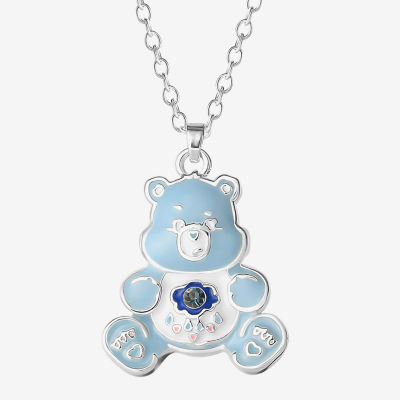 Grumpy Bear Womens Blue Crystal Pure Silver Over Brass 16 Inch Pendant Necklace
