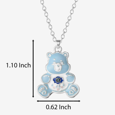 Grumpy Bear Womens Blue Crystal Pure Silver Over Brass 16 Inch Pendant Necklace