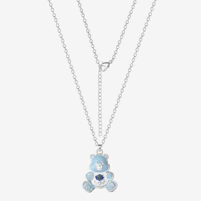 Grumpy Bear Womens Blue Crystal Pure Silver Over Brass 16 Inch Pendant Necklace