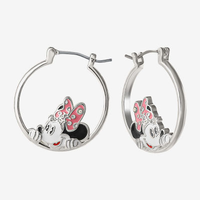 Disney Classics Crystal Pure Silver Over Brass Bow Minnie Mouse Hoop Earrings