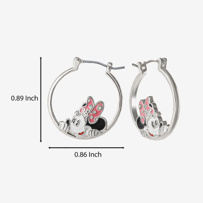 Disney Classics Crystal Pure Silver Over Brass Bow Minnie Mouse Hoop Earrings