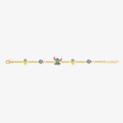 Disney Classics Crystal 18K Gold Over Brass 7.5 Inch Cable Flower Stitch Charm Bracelet