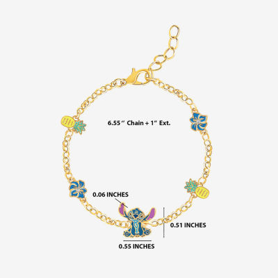 Disney Classics Crystal 18K Gold Over Brass 7.5 Inch Cable Flower Stitch Charm Bracelet