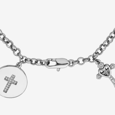 Sparkle Allure Diamond Accent 7.25 Inch Angel Cross Heart Charm Bracelet