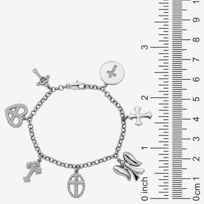 Sparkle Allure Diamond Accent 7.25 Inch Angel Cross Heart Charm Bracelet