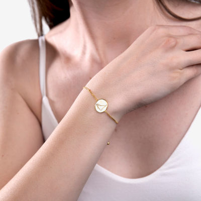 Sparkle Allure Zodiac Coin Crystal 14K Gold Over Brass Round Bolo Bracelet