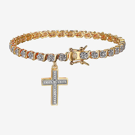Sparkle Allure Natural Diamond Accent Gold Tone Cross 7.25 Inch Tennis Bracelet, One Size