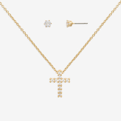 Mixit Hypoallergenic Gold Tone 2-pc. Cubic Zirconia Cross Jewelry Set