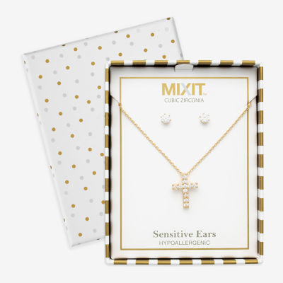 Mixit Hypoallergenic Gold Tone 2-pc. Cubic Zirconia Cross Jewelry Set