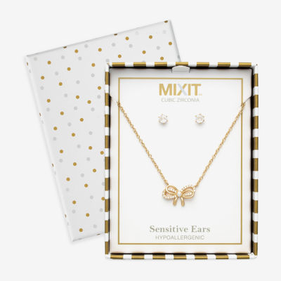 Mixit Hypoallergenic Gold Tone 2-pc. Cubic Zirconia Bow Jewelry Set