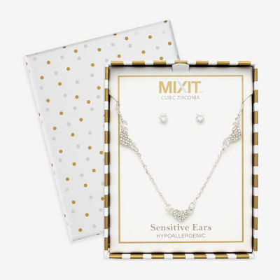 Mixit Womens Cubic Zirconia Heart Hypoallergenic 2-pc. Jewelry Set