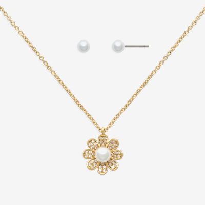 Mixit Hypoallergenic Gold Tone 2-pc. Cubic Zirconia Simulated Pearl Flower Jewelry Set