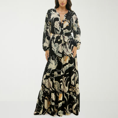 Premier Amour Womens Long Sleeve Floral Maxi Dress