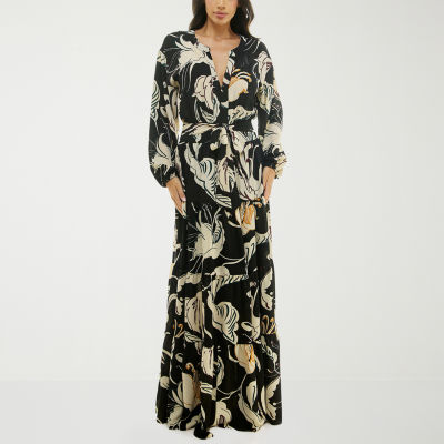 Premier Amour Womens Long Sleeve Floral Maxi Dress