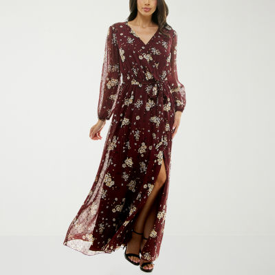 Premier Amour Womens Long Sleeve Floral Maxi Dress