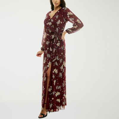 Premier Amour Womens Long Sleeve Floral Maxi Dress