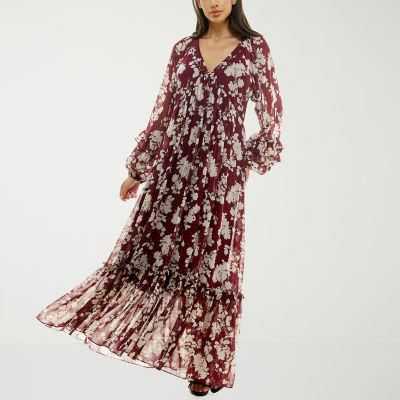 Premier Amour Womens Long Sleeve Floral Maxi Dress