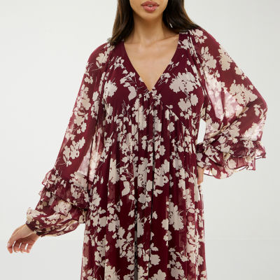 Premier Amour Womens Long Sleeve Floral Maxi Dress