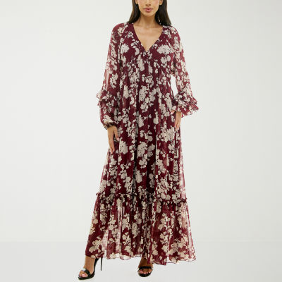 Premier Amour Womens Long Sleeve Floral Maxi Dress