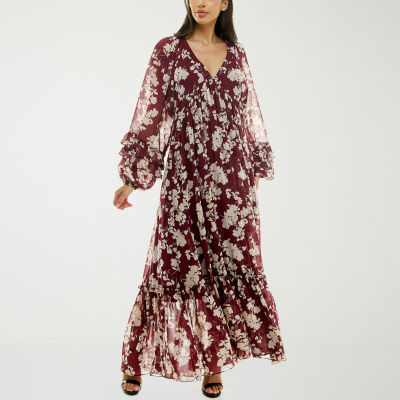 Premier Amour Womens Long Sleeve Floral Maxi Dress