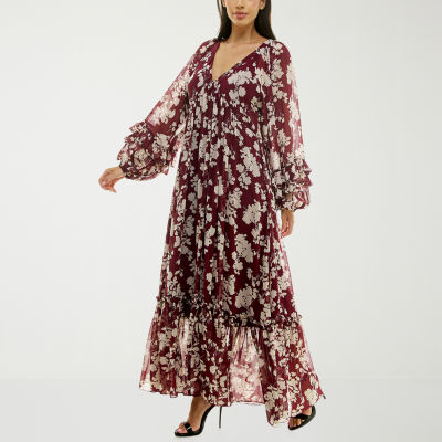 Premier Amour Womens Long Sleeve Floral Maxi Dress