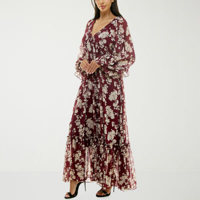 Premier Amour Long Sleeve Floral Maxi Dress Floral Print Dress With Pockets Premier  Amour Womens Long