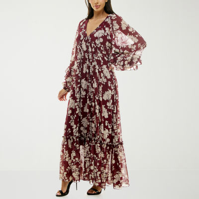 Premier Amour Womens Long Sleeve Floral Maxi Dress