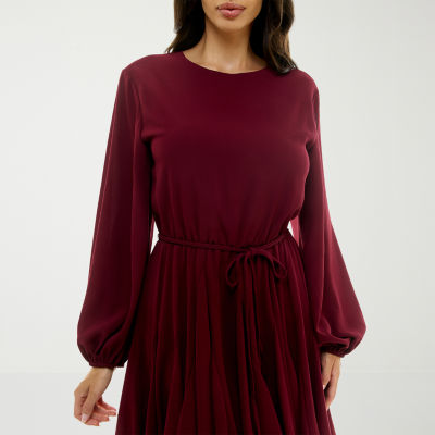 Premier Amour Womens Long Sleeve Fit + Flare Dress