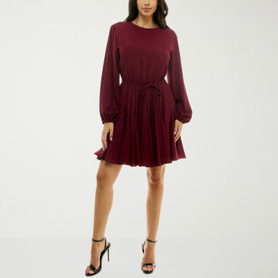 Premier Amour Womens Long Sleeve Fit + Flare Dress