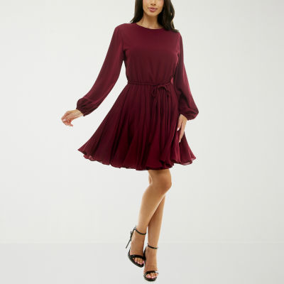 Premier Amour Womens Long Sleeve Fit + Flare Dress