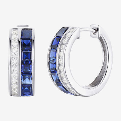 Lab Created Blue Sapphire Sterling Silver 15mm Hoop Earrings